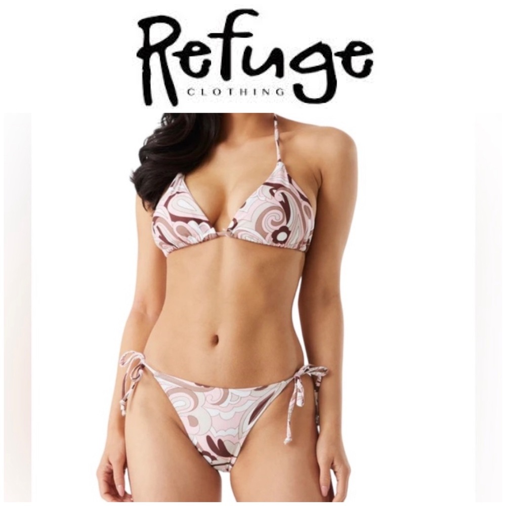 Refuge string bikini, size Large, pink & brown, NWT